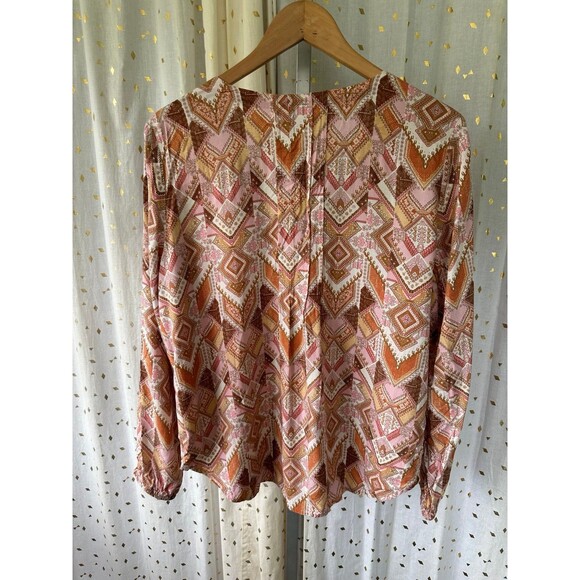 J Jill Pintuck Southwest Sunset Colors Patchwork Button Down Tunic Top Petite M - Picture 6 of 10